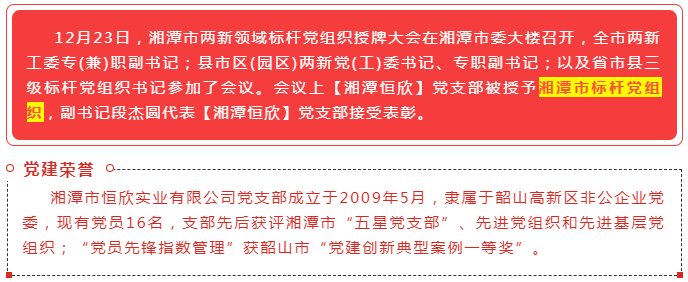 【湘潭恒欣黨支部】被授予市標(biāo)桿黨組織